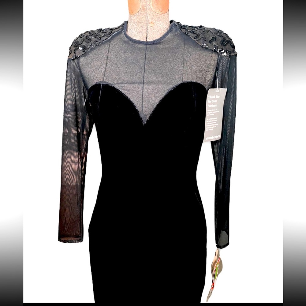 Vintage late 80s early 90s Deadstock dress. Black with sequins